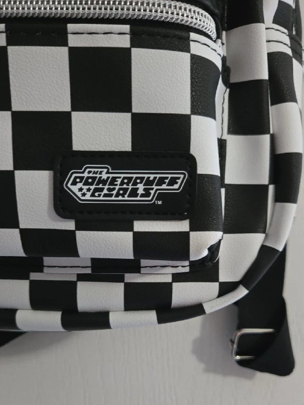 Kids Black & White Checkerboard Backpack with Pink, Red & Yellow Powerpuff Girls